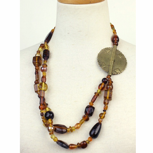 めのう色ビーズ真鍮丸ヘッドネックレス 一点物