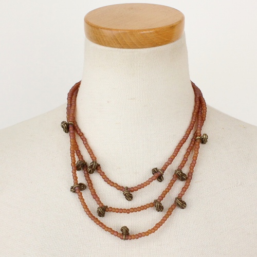 落花生型ブロンズ付3連ネックレス01 一点物