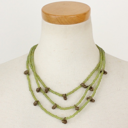 落花生型ブロンズ付3連ネックレス02 一点物