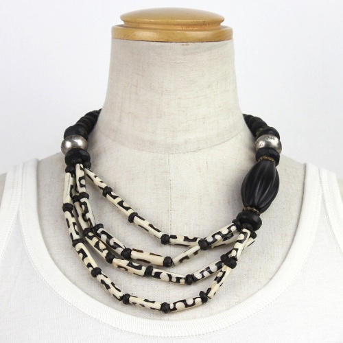 ゼブラアシメトリック黒檀ニッケルネックレス10 一点物