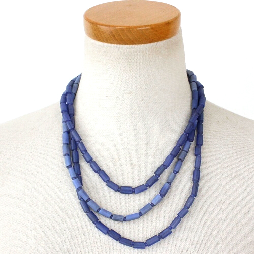 ヨルバ青ビース3連ネックレス 一点物