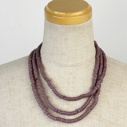 紫古ビーズ3蓮ネックレス 一点物