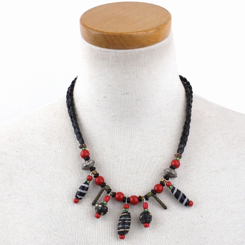 5古ビーズ2重黒ビーズネックレス 一点もの