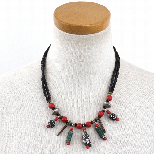 5古ビーズ2重黒ビーズネックレス 一点もの