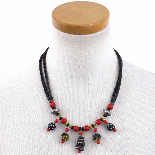 5古ビーズ2重黒ビーズネックレス 一点もの