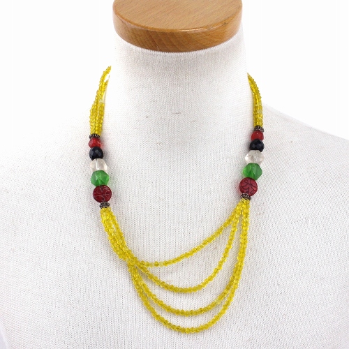 4連黄色ビーズネックレス 一点もの