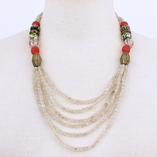 白6本ビーズネックレス 一点もの