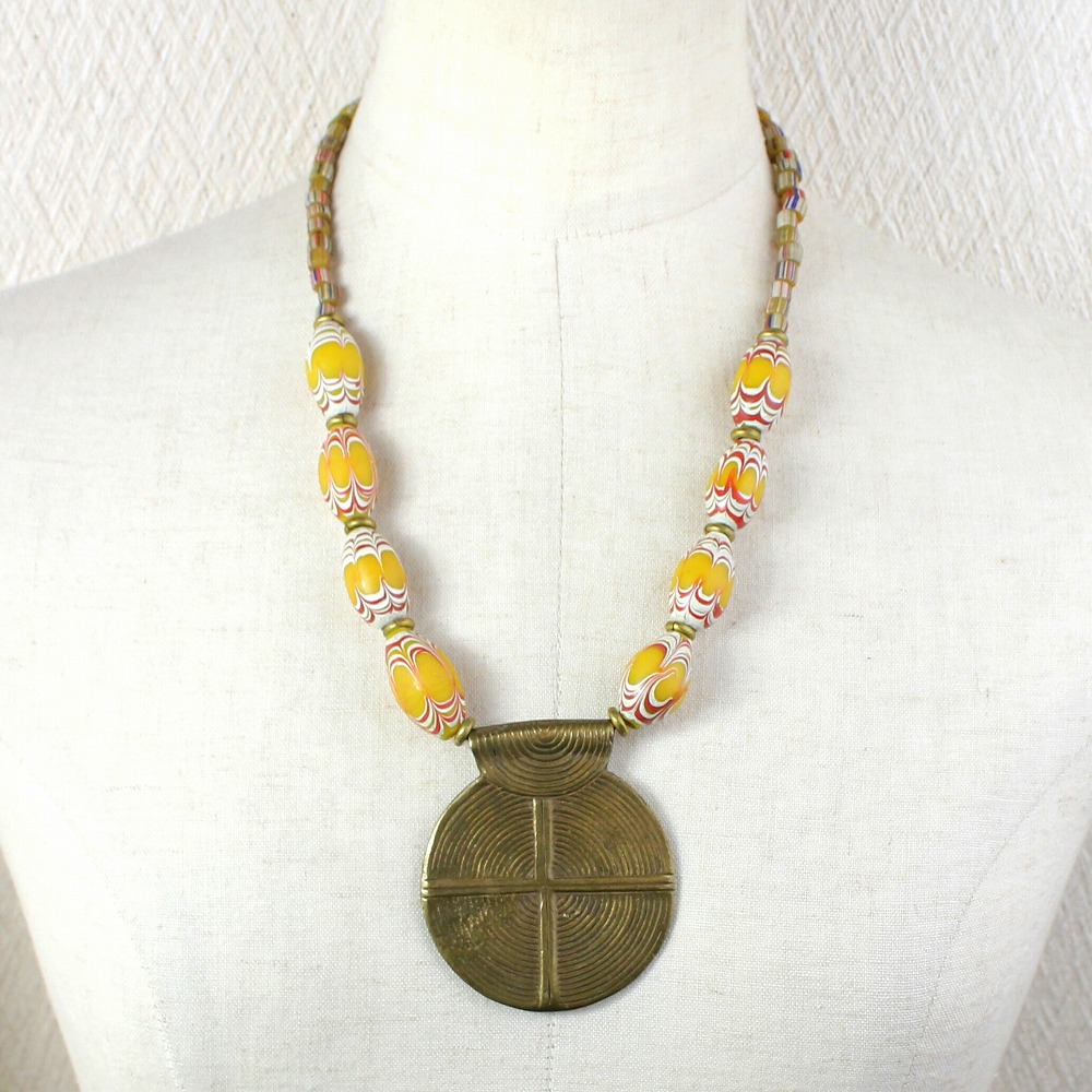 真鍮ヘッド石ネックレス  04 一点物