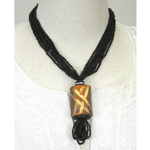 牛骨付 茶ビーズネックレス\3500→\2800