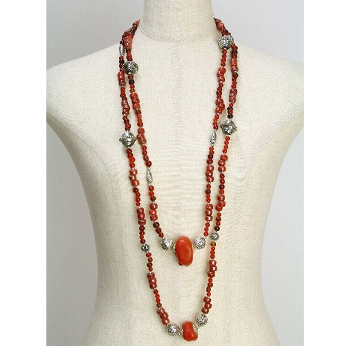 モロッコ赤プラさんご　ロングネックレス\\5600→\\2800