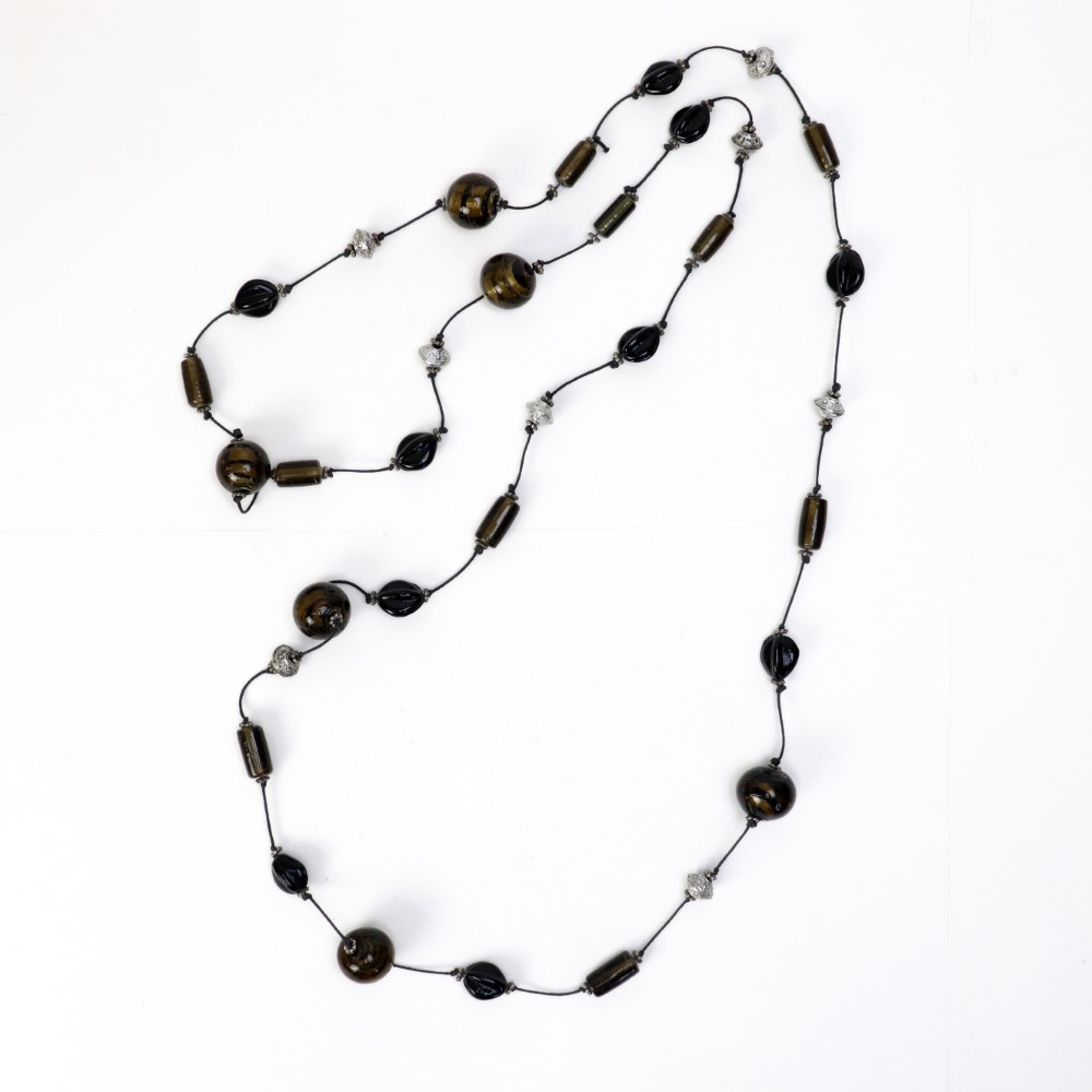 モロッコしずくグラス ロングネックレス 黒系_01 一点物
