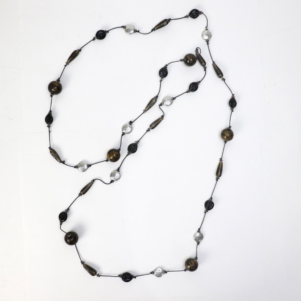 モロッコしずくグラス ロングネックレス 黒系_02 一点物