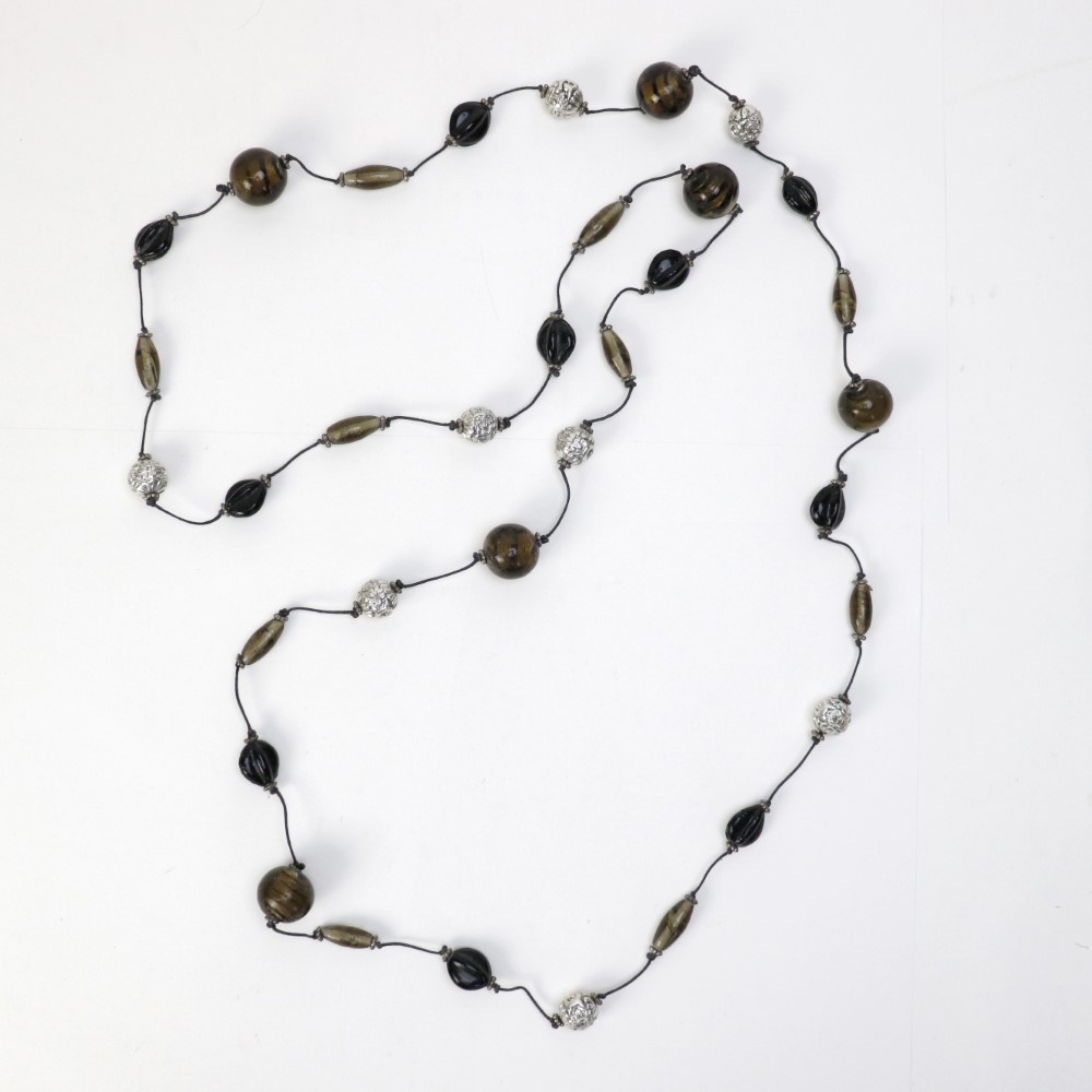 モロッコしずくグラス ロングネックレス 黒系_03 一点物