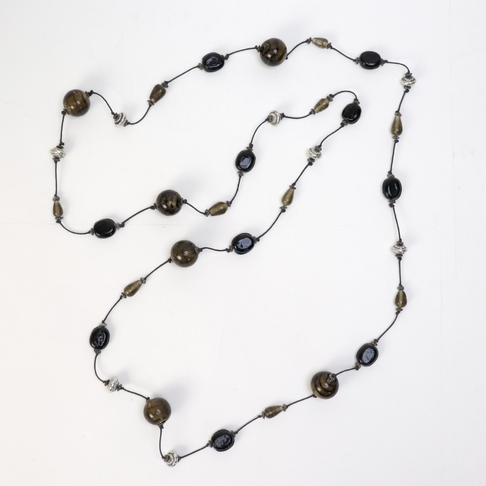 モロッコしずくグラス ロングネックレス 黒系_04 一点物
