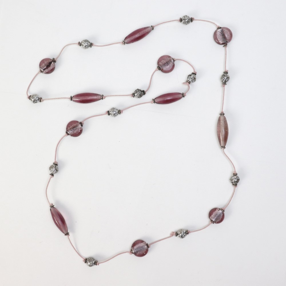 モロッコしずくグラス ロングネックレス ラベンダー 一点物