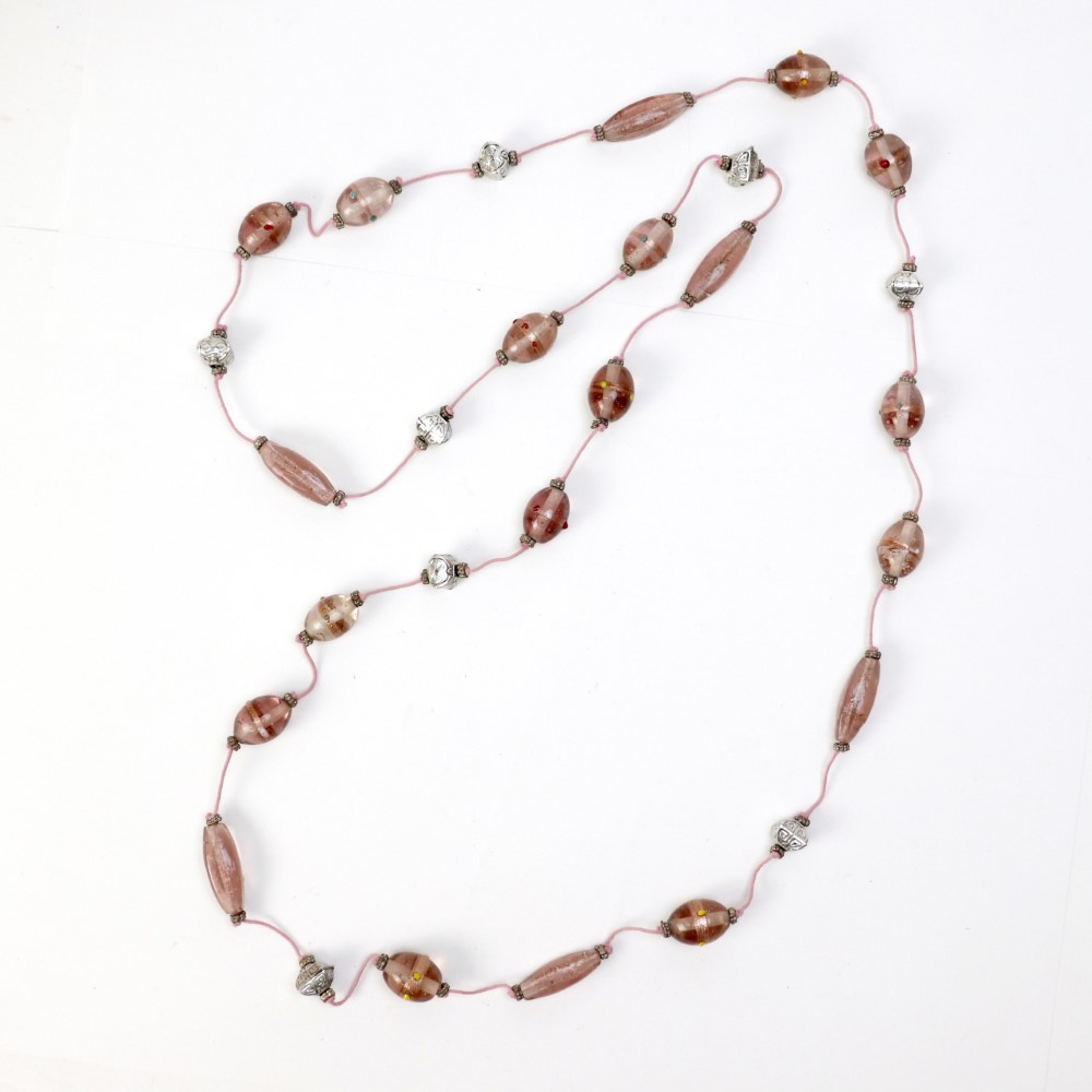 モロッコしずくグラス ロングネックレス ピンク 一点物