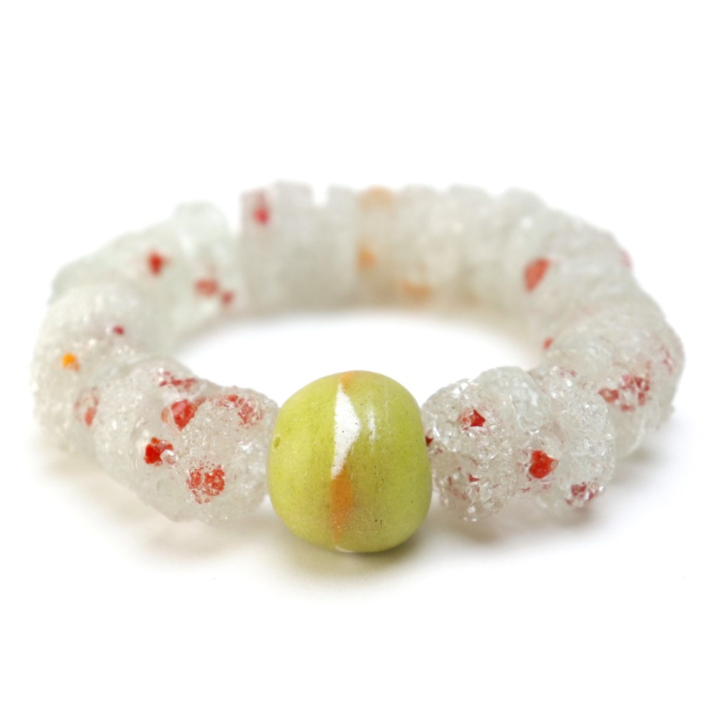 ガーナガラスビーズ アンクレット 白黄