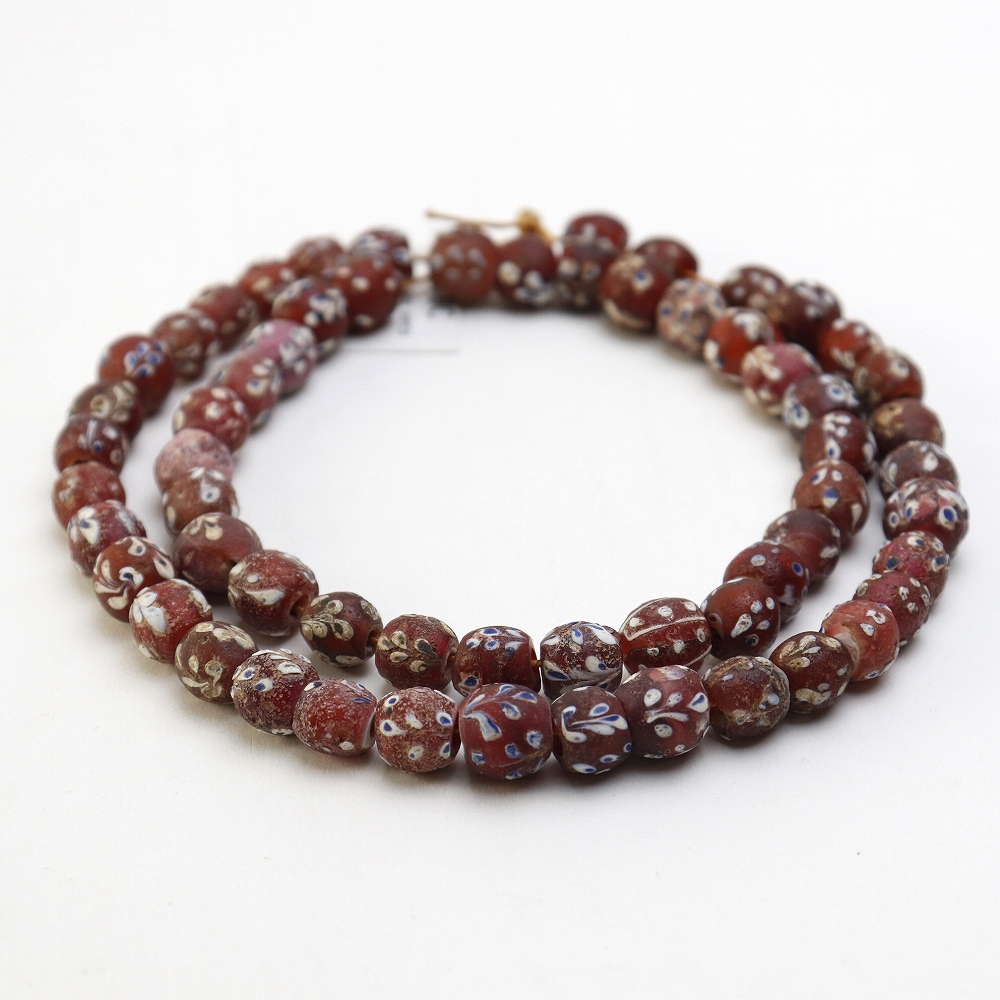 シダモ花柄赤ビーズ  60PCS  一点物