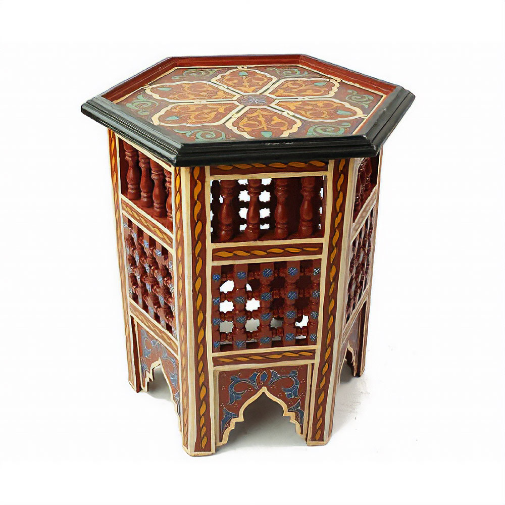 木製 六角形模様テーブル(中)【送料別】