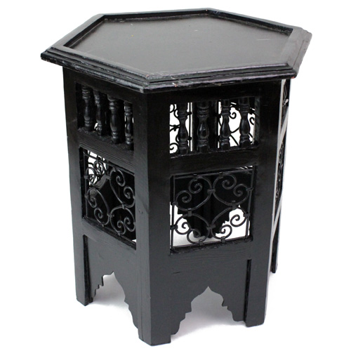 木製 六角形テーブル(中)単色 黒【送料別】