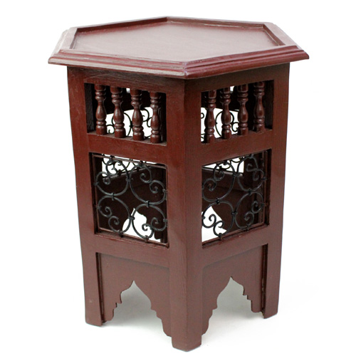 木製 六角形テーブル(中)単色 茶【送料別】