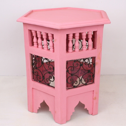 木製 六角形ペイントテーブル 中 無地 ピンク【送料別】