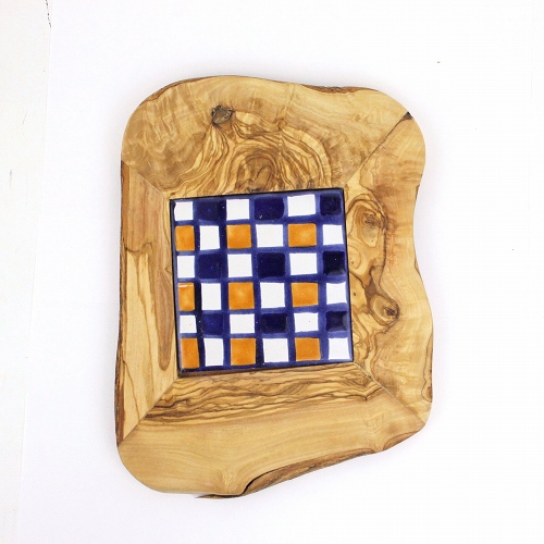 オリーブ木 タイル鍋敷き 10x10 01