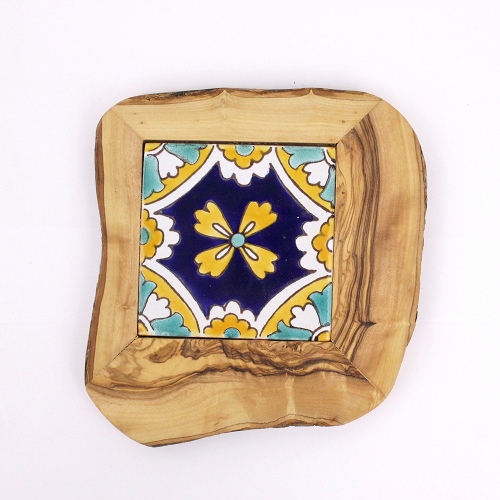 オリーブ木 タイル鍋敷き 10x10 02