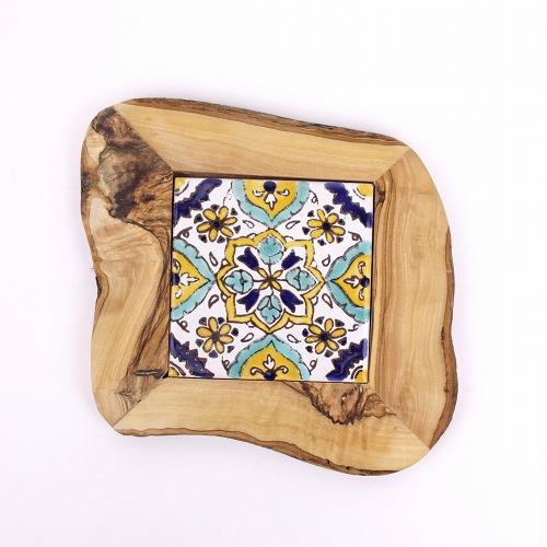 オリーブ木 タイル鍋敷き 10x10 03