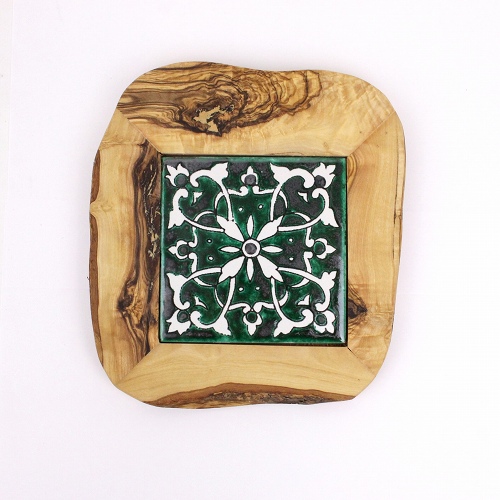 オリーブ木 タイル鍋敷き 10x10 04