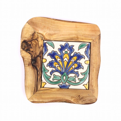 オリーブ木 タイル鍋敷き 10x10 05