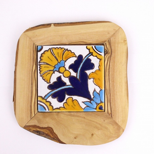 オリーブ木 タイル鍋敷き 10x10 06