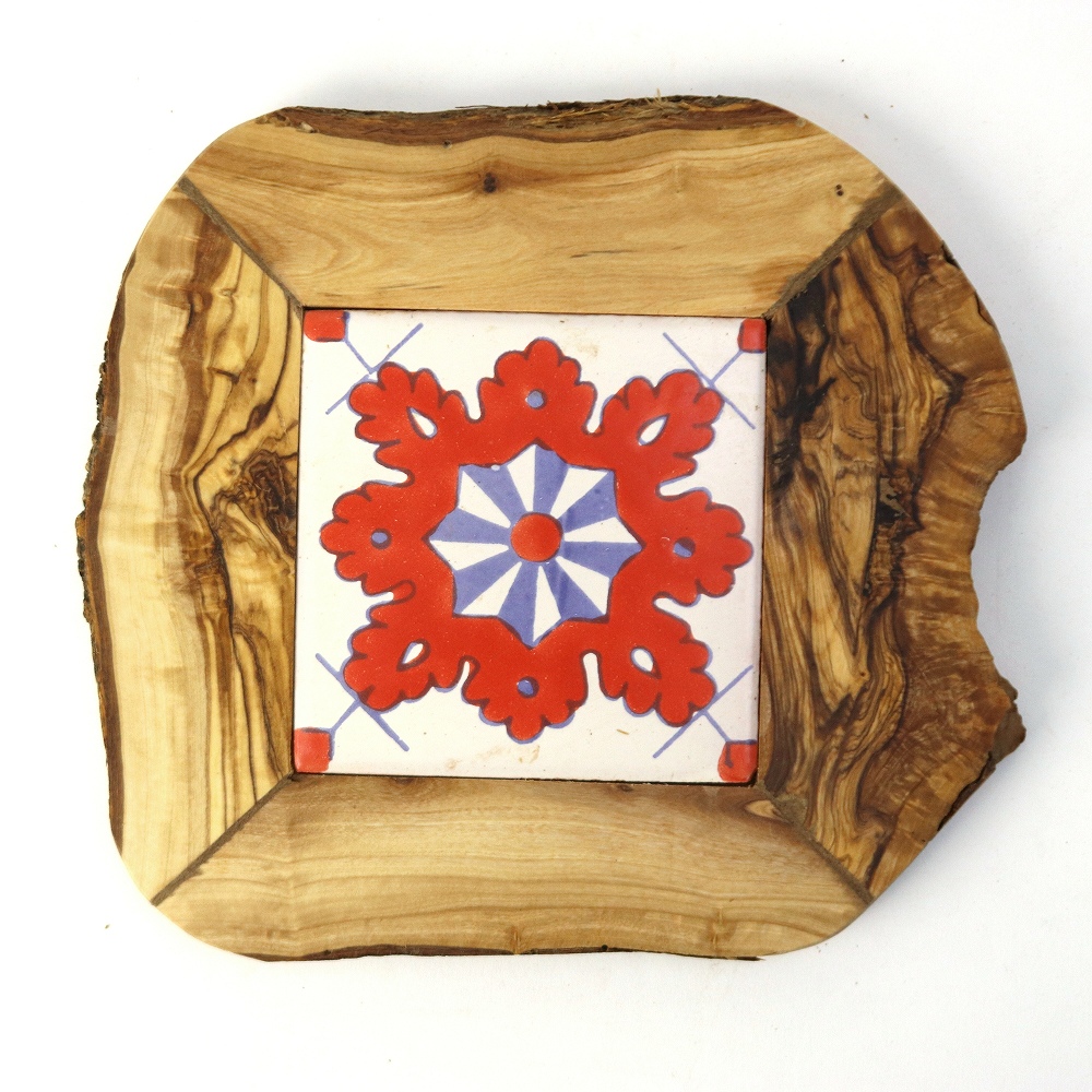 オリーブ木 タイル鍋敷き 10x10 _07