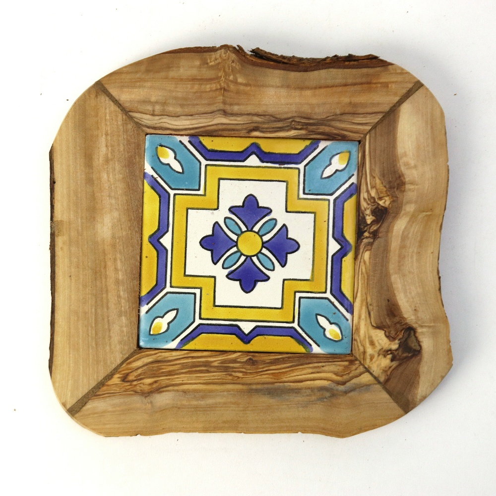 オリーブ木 タイル鍋敷き 10x10 _08