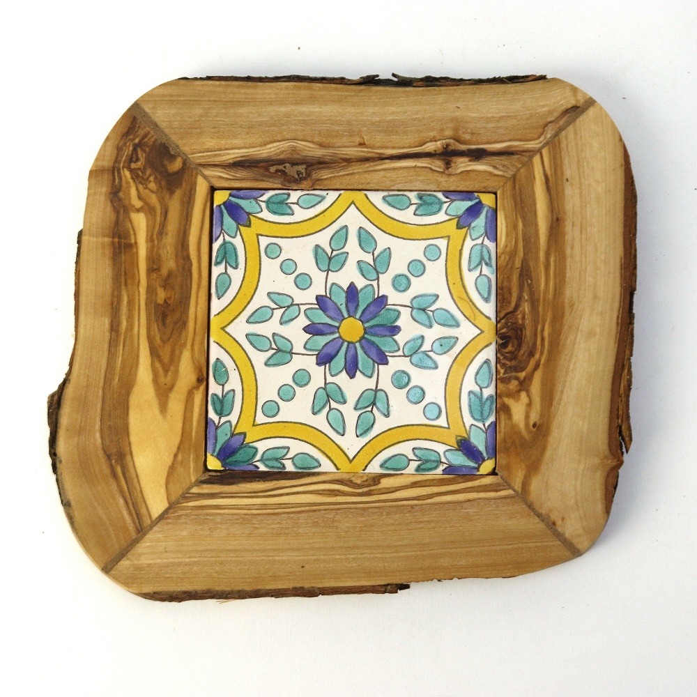 オリーブ木 タイル鍋敷き 10x10 _09