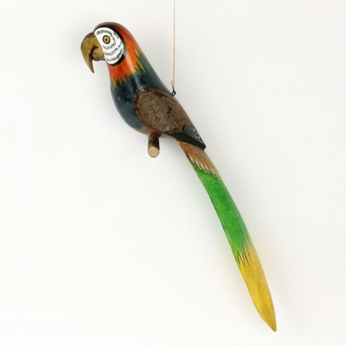 木製鳥オーナメント オウム ペイント 大