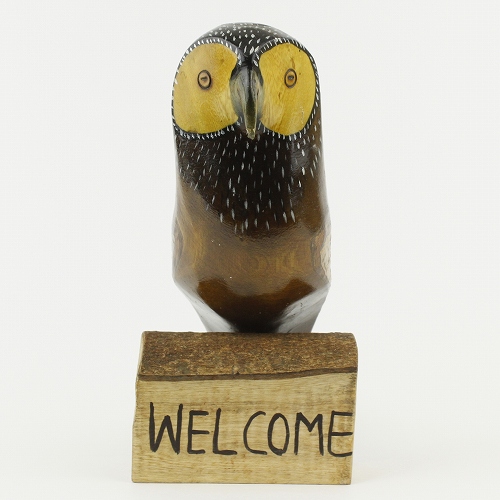 木製鳥 フクロウ ウェルカム 大