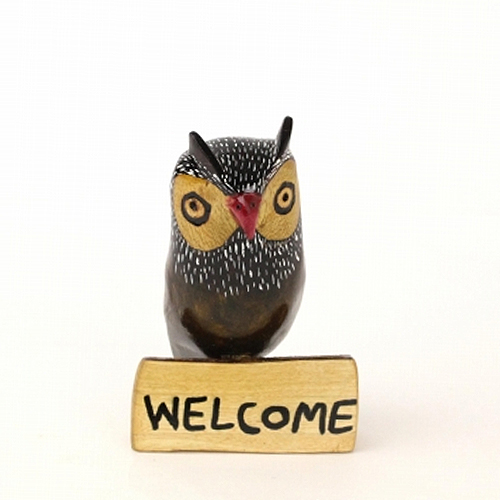 木製鳥 フクロウ ウェルカム 小