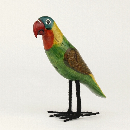 木製鳥 脚付き小 オウム 緑