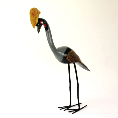 【SALE】木製鳥 脚付きホオジロカンムリヅル 31インチ @12000→8000円