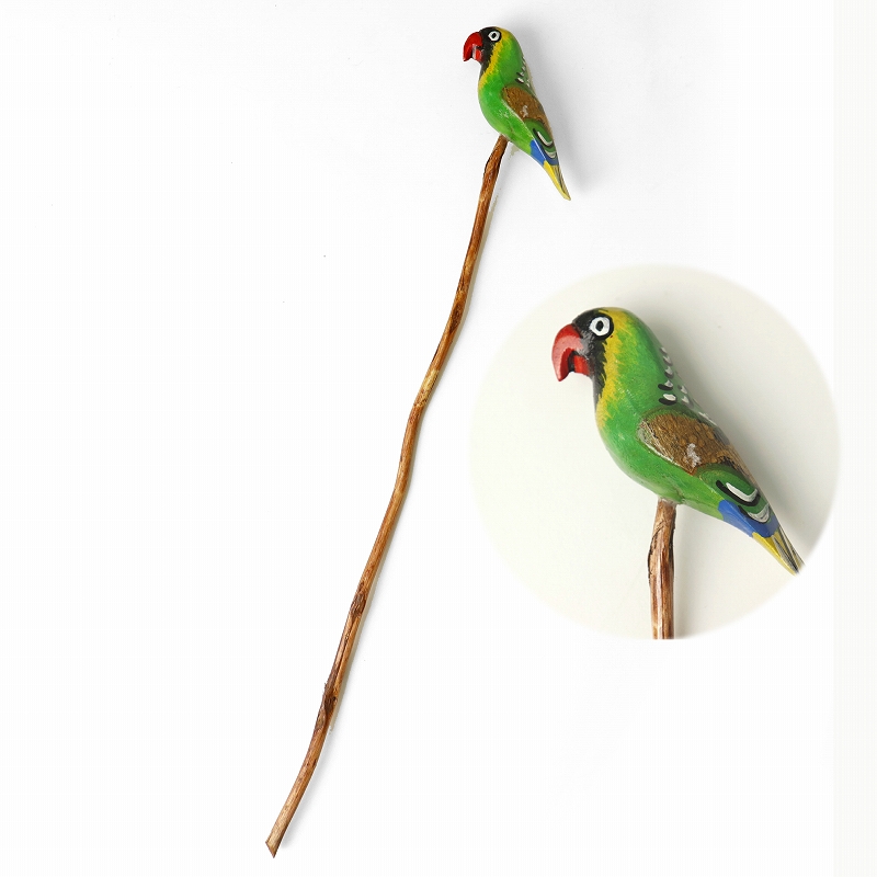 木製鳥ガーデンスティック オウム黒 40CM