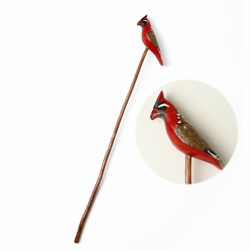 木製鳥ガーデンスティック 赤い鳥 40CM