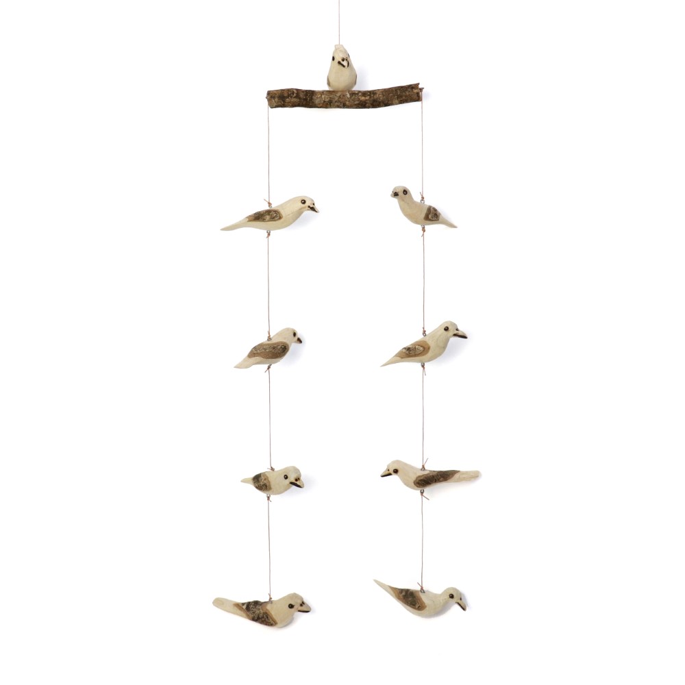 ケニアの木製鳥モビール 二列 生成