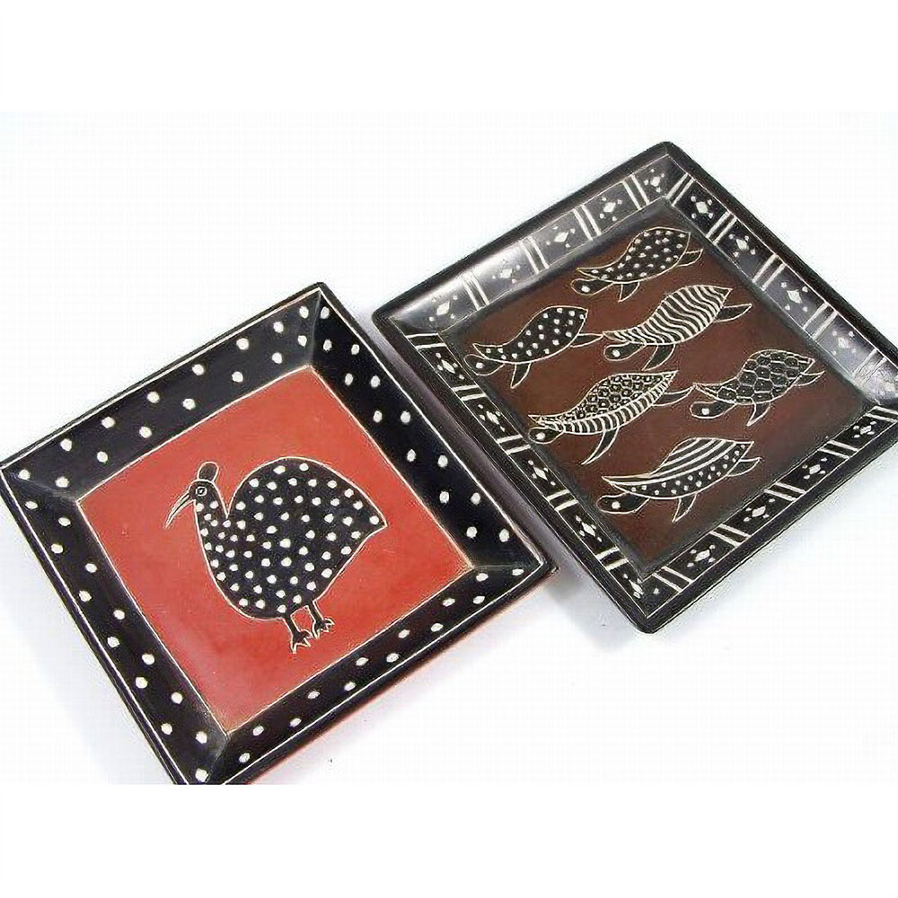 ソープストーン　四角絵皿　大アソート