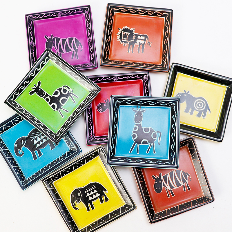 ソープストーン　四角絵皿　小アソート