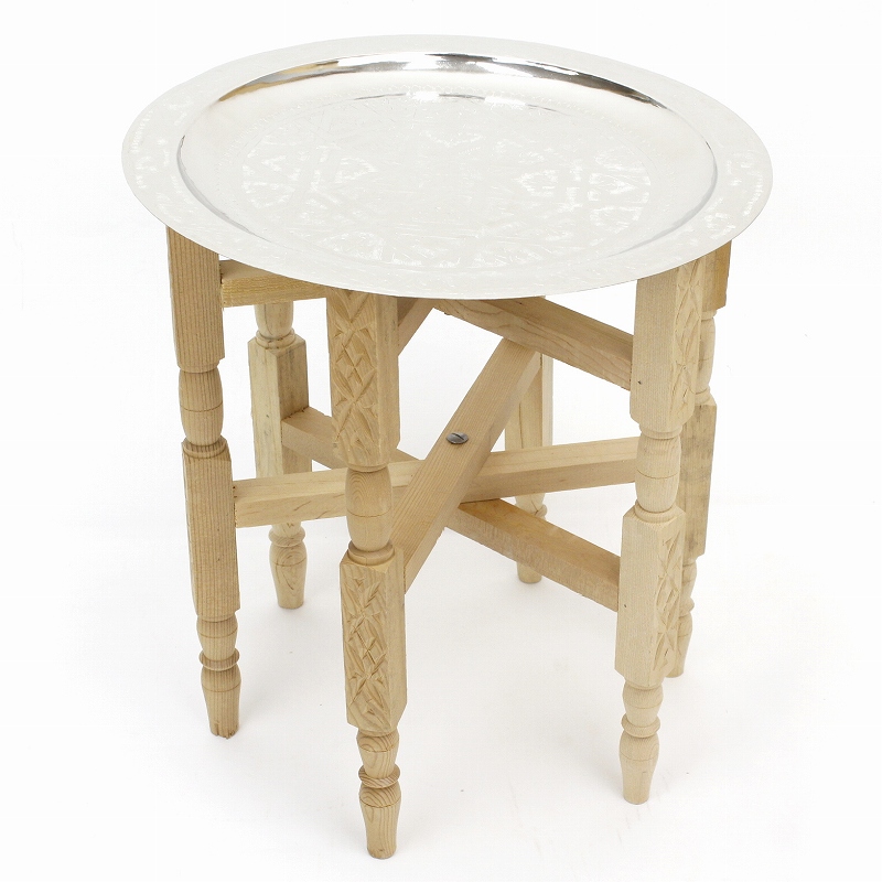 シルバープレート(直径40CM )木製脚付き ナチュラル