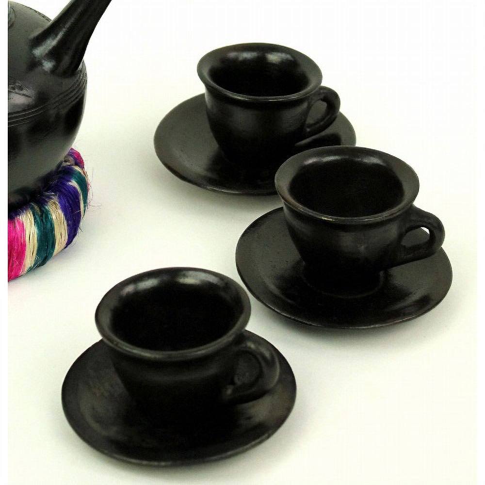 エチオピア素焼き飾りコーヒーカップ&ソーサー