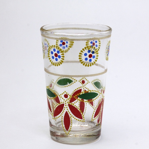 モロッコプリントグラス　小　1個売り　黄赤/花