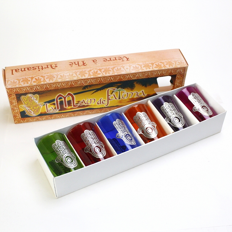 モロッコプリントグラス 6個セット シルバーファティマぐるぐる