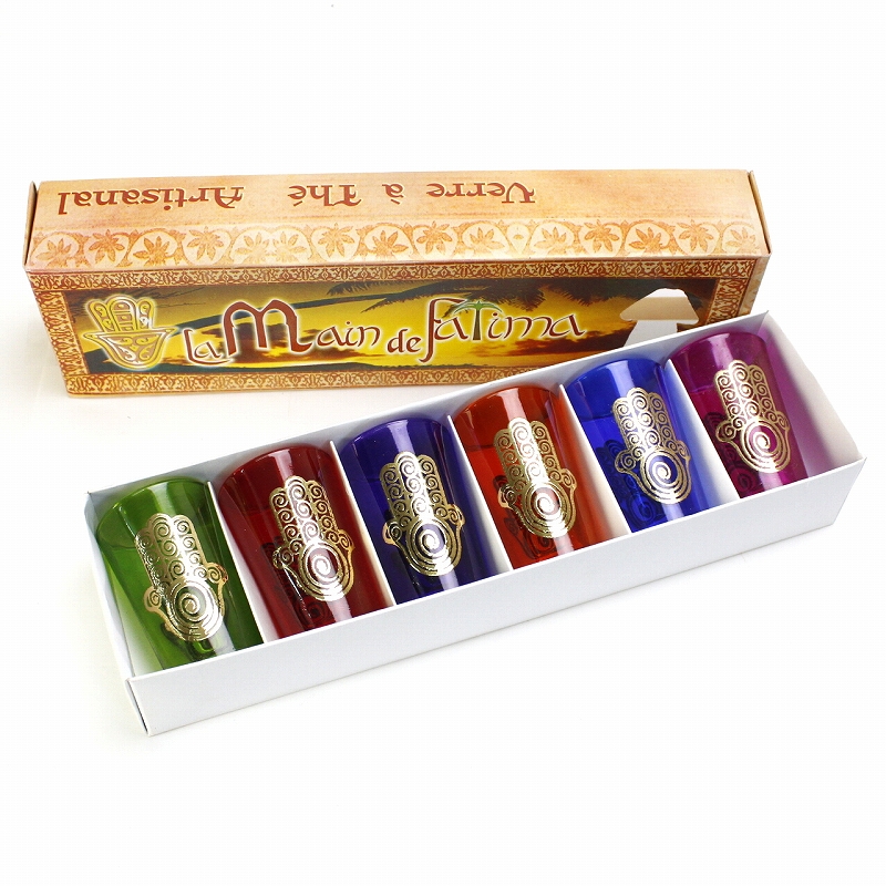 モロッコプリントグラス 6個セット ゴールドファティマぐるぐる　